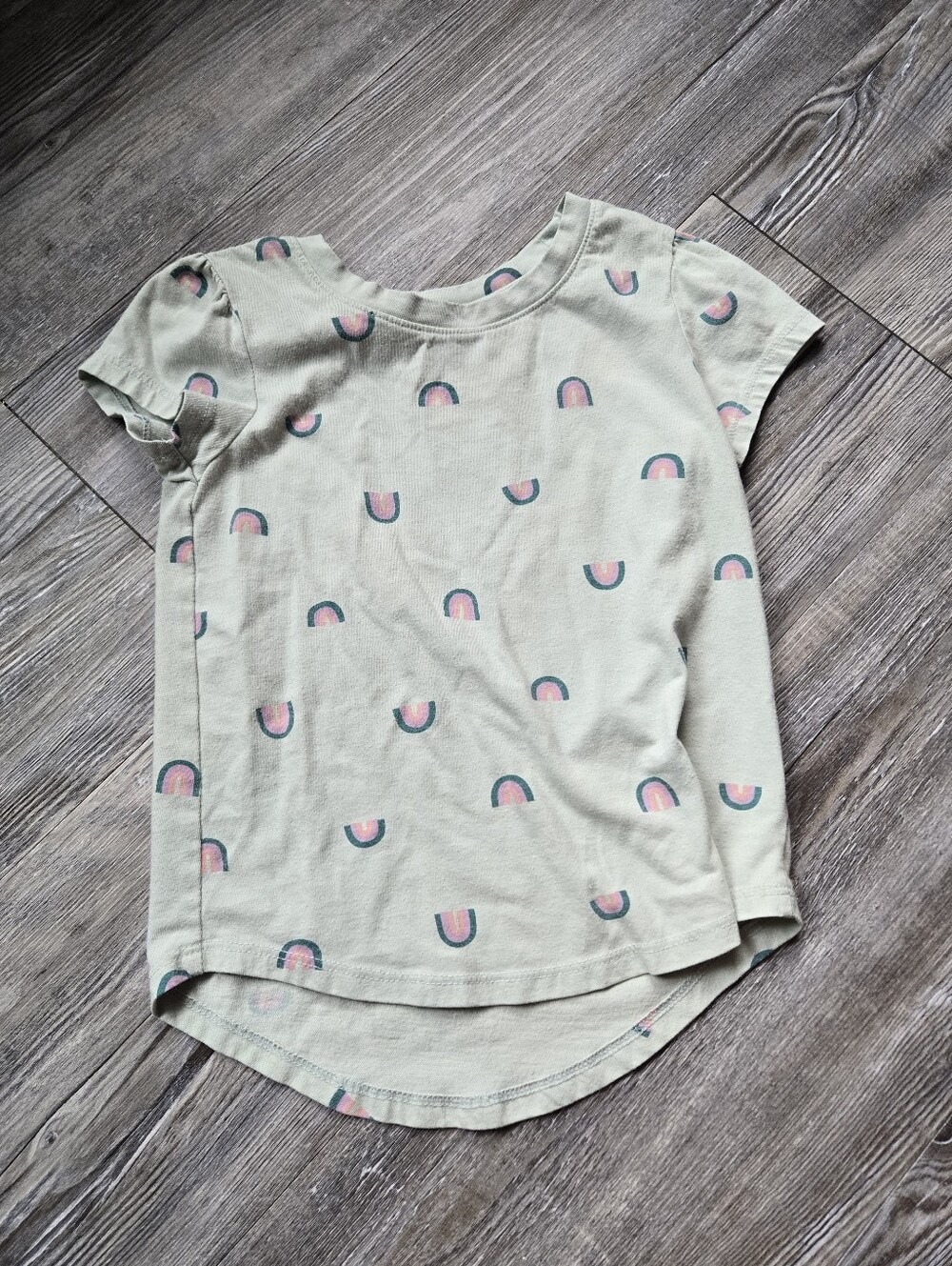 Girls' Sage Green Rainbow Print Tee